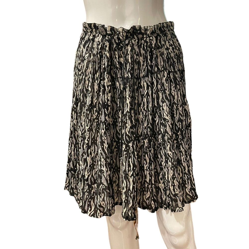Vtg Silver Stream BOHO MIDI SKIRT BELLS ONE SIZE Broomstick Crinkle Black Gray